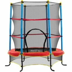 HOMCOM Trampoline For Kids W/Enclosure Net Built-in Zipper Safety Pad 3-6 Year