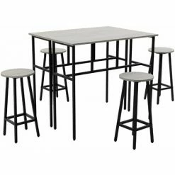 HOMCOM 6-Piece Industrial Bar Table Set, 2 Kitchen Tables With 4 Stools, Grey
