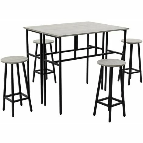 HOMCOM 6-Piece Industrial Bar Table Set, 2 Kitchen Tables with 4 Stools, Grey