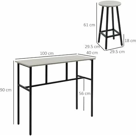 HOMCOM 6-Piece Industrial Bar Table Set, 2 Kitchen Tables with 4 Stools, Grey