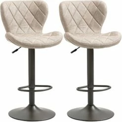 HOMCOM Adjustable Height Bar Stools Set Of 2, Swivel Barstools Light Khaki