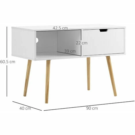HOMCOM TV Unit Media Console Table TV Stand with Shelf and Drawer, White