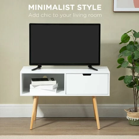 HOMCOM TV Unit Media Console Table TV Stand with Shelf and Drawer, White