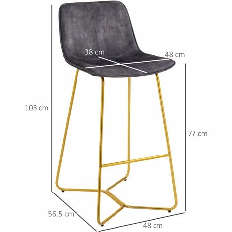 HOMCOM Tall Bar Stools, Set of 2, Fabric Bar Chairs with Metal Legs Grey