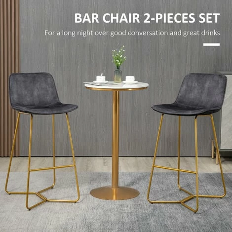 HOMCOM Tall Bar Stools, Set of 2, Fabric Bar Chairs with Metal Legs Grey