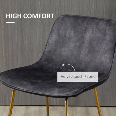 HOMCOM Tall Bar Stools, Set of 2, Fabric Bar Chairs with Metal Legs Grey