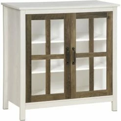 HOMCOM Kitchen Sideboard, Glass Door Storage Cabinet For Dining Room White