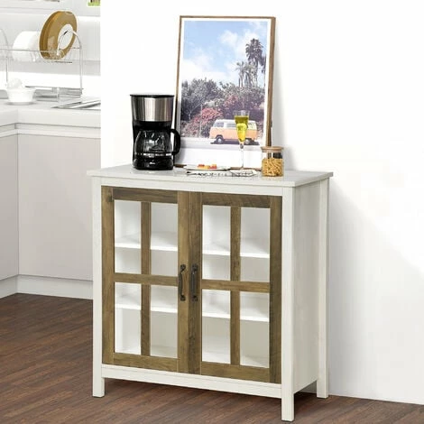 HOMCOM Kitchen Sideboard, Glass Door Storage Cabinet for Dining Room White