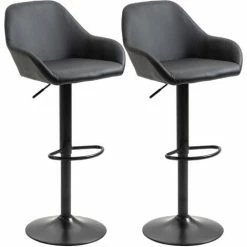 HOMCOM Adjustable Bar Stools Set Of 2, Swivel Barstool W/ Footrest Black