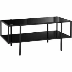 HOMCOM Coffee Table With Tempered Glass Top, Centre Table With 2-Tier Storage