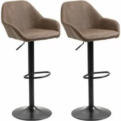 HOMCOM Adjustable Bar Stools Set Of 2, Swivel Barstool W/ Footrest Dark Brown