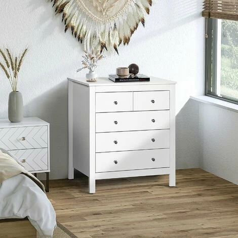 HOMCOM Modern Chest Of Drawers, 5 Drawer Unit Storage Chest for Bedroom