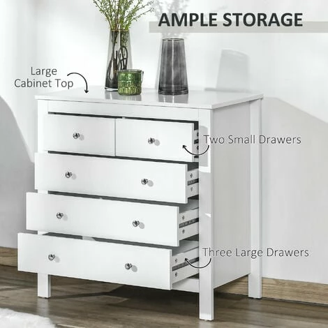 HOMCOM Modern Chest Of Drawers, 5 Drawer Unit Storage Chest for Bedroom