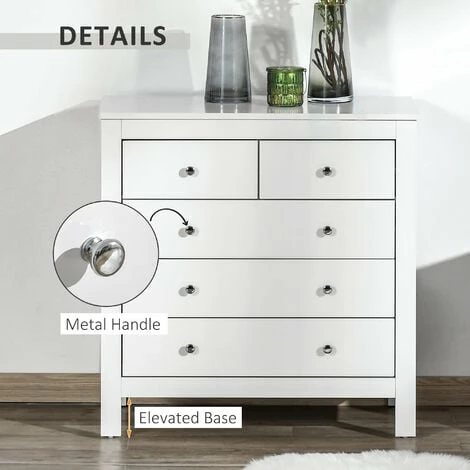 HOMCOM Modern Chest Of Drawers, 5 Drawer Unit Storage Chest for Bedroom