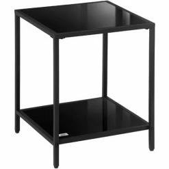 HOMCOM Side Table With Tempered Glass Top, End Table With 2-Tier Storage, Black