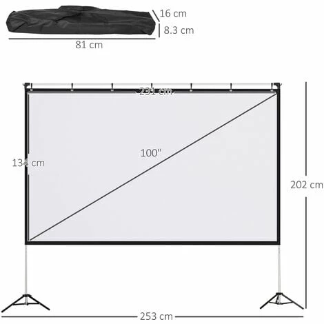 HOMCOM Projector Screen 100 inch Portable 16:9 Projection Screen Indoor Outdoor