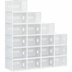 HOMCOM 18PCS Stackable Clear Plastic Shoe Storage Box For UK/EU Size 12/46