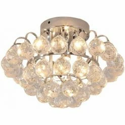HOMCOM Ceiling Lamp Chandelier Flush Mount 3 Light Crystal Silver Ф30cm Hallway