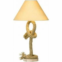 HOMCOM Farmhouse Table Lamp With Fabric Lampshade Twisted Hemp Rope For Study