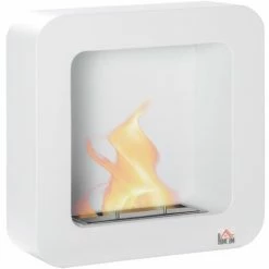 HOMCOM Wall Mounting Bio Ethanol Fireplace Heater Burning With 1L Tank, White