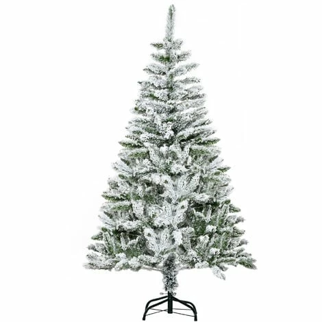 HOMCOM 5ft Snow Flocked Artificial Christmas Tree w/ Realistic Branch Tips