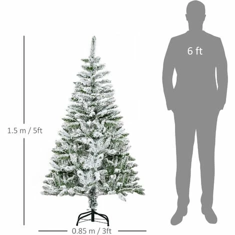 HOMCOM 5ft Snow Flocked Artificial Christmas Tree w/ Realistic Branch Tips