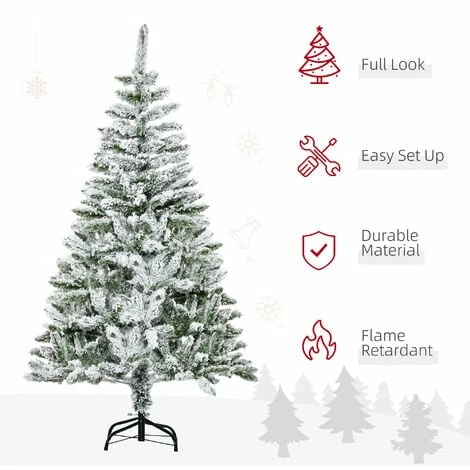 HOMCOM 5ft Snow Flocked Artificial Christmas Tree w/ Realistic Branch Tips