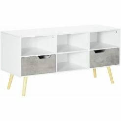 HOMCOM 50" TV Cabinet Stand Entertainment Center W/ Drawers Shelves, Light Grey