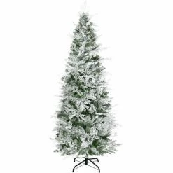 HOMCOM 6 Foot Snow Flocked Artificial Christmas Tree Holiday With Pencil Shape
