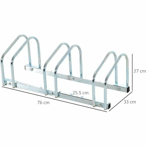 HOMCOM Bike Parking Rack Bicycle Locking Storage Stand for 3 Cycling Silver