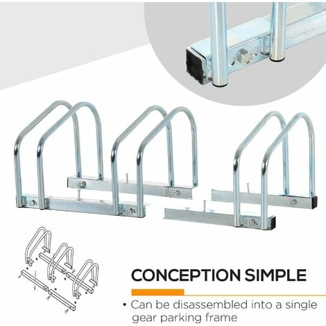 HOMCOM Bike Parking Rack Bicycle Locking Storage Stand for 3 Cycling Silver