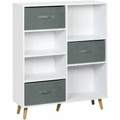 HOMCOM 7 Cube Storage Cabinet Shelving Unit With 3 Fabric Drawers White