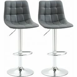 HOMCOM Bar Stools Set Of 2 Adjustable Counter Barstools W/ Footrest Grey
