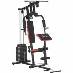 HOMCOM Multi Home Gym Machine With 66kg Weights For Strength Training, Red