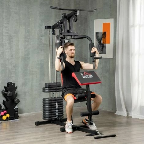 HOMCOM Multi Home Gym Machine with 66kg Weights for Strength Training, Red