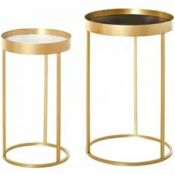 HOMCOM Nesting Coffee Tables Set Of 2 Modern Gold End Tables Home Office