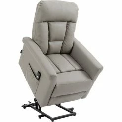 HOMCOM Power Lift Chair, PU Leather Electric Recliner With Side Pocket, Grey