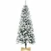 HOMCOM 5 Ft Snow Flocked Artificial Christmas Tree With Pencil Shape, Green