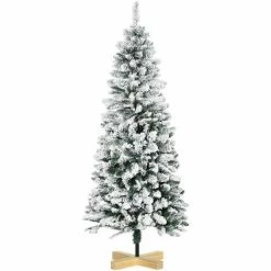 HOMCOM 5 Ft Snow Flocked Artificial Christmas Tree With Pencil Shape, Green