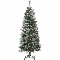 HOMCOM 5ft Snow Dipped Pencil Artificial Christmas Tree W/ Realistic Branches