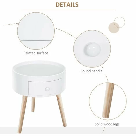 HOMCOM Coffee Table Furniture Round Corner Storage Unit Side White Office