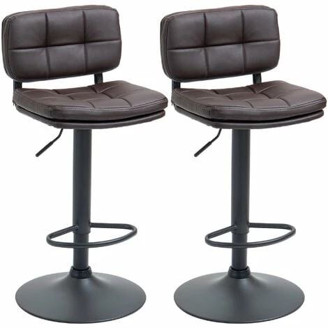 HOMCOM Swivel Bar Stools Set Of 2 PU Leather for Home Kitchen Counter Brown