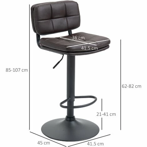 HOMCOM Swivel Bar Stools Set Of 2 PU Leather for Home Kitchen Counter Brown