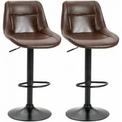 HOMCOM Modern Swivel Bar Stools Set Of 2 Adjustable Height PU Bar Chairs Brown