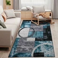 HOMCOM Large Blue Area Rug, Geometric Carpet For Living Room Bedroom, 160x230cm