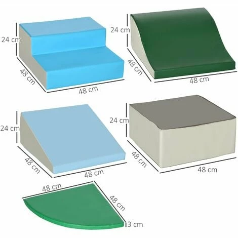 HOMCOM 6 Piece Soft Play Equipment for Toddlers Play Shapes Baby Climbing Blocks