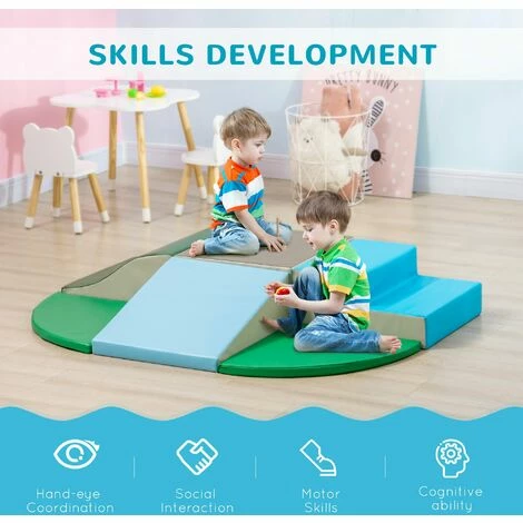 HOMCOM 6 Piece Soft Play Equipment for Toddlers Play Shapes Baby Climbing Blocks