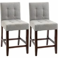 HOMCOM Modern Fabric Bar Stools Set Of 2 Bar Chairs With Back Wood Legs Grey