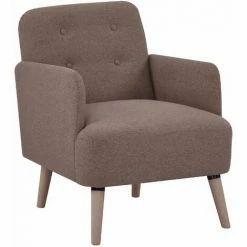 HOMCOM Upholstered Armchair, Nature Wood Frame Padded Living Room Chair, Brown