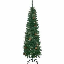 HOMCOM 5.5FT Artificial Slim Christmas Tree Holiday Home Décor With Pine Cones